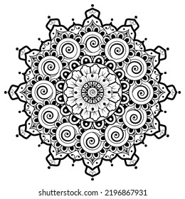 Circular pattern in form of mandala for Henna, Mehndi, tattoo, decoration. Coloring book page.
