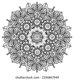 Circular pattern in form of mandala for Henna, Mehndi, tattoo, decoration. Coloring book page.