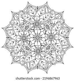 Circular pattern in form of mandala for Henna, Mehndi, tattoo, decoration. Coloring book page.