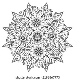 Circular pattern in form of mandala for Henna, Mehndi, tattoo, decoration. Coloring book page.