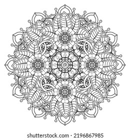 Circular pattern in form of mandala for Henna, Mehndi, tattoo, decoration. Coloring book page.