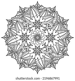 Circular pattern in form of mandala for Henna, Mehndi, tattoo, decoration. Coloring book page.