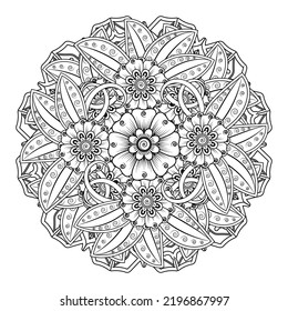Circular pattern in form of mandala for Henna, Mehndi, tattoo, decoration. Coloring book page.