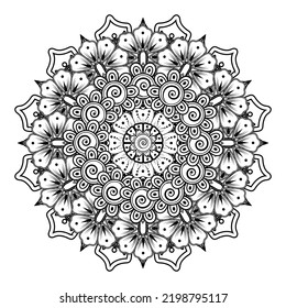 Circular pattern in form of mandala for Henna, Mehndi, tattoo, decoration. Decorative ornament in ethnic oriental style. Coloring book page.