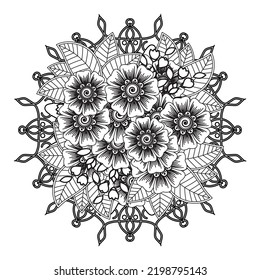 Circular pattern in form of mandala for Henna, Mehndi, tattoo, decoration. Decorative ornament in ethnic oriental style. Coloring book page.