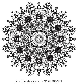Circular pattern in form of mandala for Henna, Mehndi, tattoo, decoration. Decorative ornament in ethnic oriental style. Coloring book page.