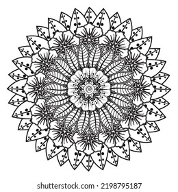 Circular pattern in form of mandala for Henna, Mehndi, tattoo, decoration. Decorative ornament in ethnic oriental style. Coloring book page.