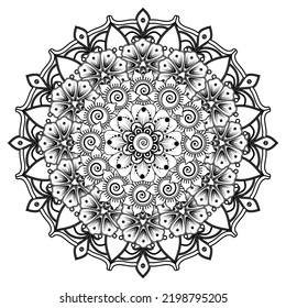 Circular pattern in form of mandala for Henna, Mehndi, tattoo, decoration. Decorative ornament in ethnic oriental style. Coloring book page.