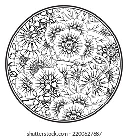 Circular pattern in form of mandala for Henna, Mehndi, tattoo, decoration. Decorative ornament in ethnic oriental style. Coloring book page.