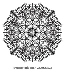 Circular pattern in form of mandala for Henna, Mehndi, tattoo, decoration. Decorative ornament in ethnic oriental style. Coloring book page.