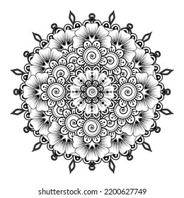 Circular pattern in form of mandala for Henna, Mehndi, tattoo, decoration. Decorative ornament in ethnic oriental style. Coloring book page.