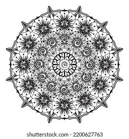 Circular pattern in form of mandala for Henna, Mehndi, tattoo, decoration. Decorative ornament in ethnic oriental style. Coloring book page.