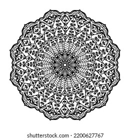 Rundmuster in Form von Mandala für Henna, Mehndi, Tattoo, Dekoration. Dekorative Ornamente im orientalischen Stil. Farbige Buchseite.