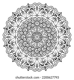 Circular pattern in form of mandala for Henna, Mehndi, tattoo, decoration. Decorative ornament in ethnic oriental style. Coloring book page.