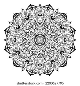 Circular pattern in form of mandala for Henna, Mehndi, tattoo, decoration. Decorative ornament in ethnic oriental style. Coloring book page.