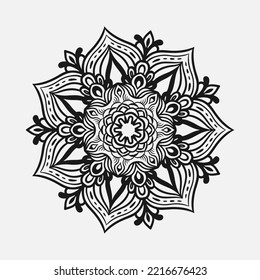 Circular pattern in form of mandala for Henna, tattoo, decoration. Decorative ornament in ethnic oriental style. Coloring book page.