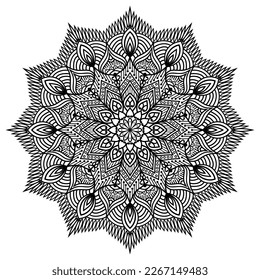 Circular pattern in form of mandala for Henna, tattoo, decoration. Decorative ornament in ethnic oriental style. Coloring book page.