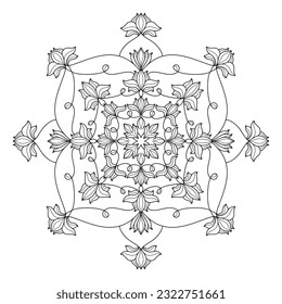 Circular pattern in form of mandala for Henna, Mehndi, tattoo, decoration. Decorative ornament in ethnic oriental style. Coloring book page.