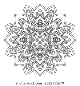 Circular pattern in form of mandala for Henna, Mehndi, tattoo, decoration. Decorative ornament in ethnic oriental style. Coloring book page.