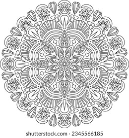 Circular pattern in the form of a mandala. Henna tatoo mandala. Mehndi style. Decorative pattern in oriental style. Coloring book page.