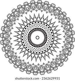 Circular pattern in form of mandala for Henna, Mehndi, tattoo, decoration. Decorative ornament in ethnic oriental style. Coloring book page.
