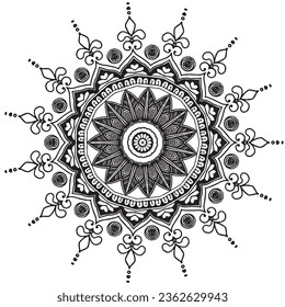 Circular pattern in form of mandala for Henna, Mehndi, tattoo, decoration. Decorative ornament in ethnic oriental style. Coloring book page.
