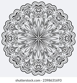 Circular pattern in form of mandala for Henna, Mehndi, tattoo, decoration. Decorative ornament in ethnic oriental style. Coloring book page.