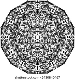 Circular pattern in form of mandala for Henna, Mehndi, tattoo, decoration. Decorative ornament in ethnic oriental style. Coloring book page.