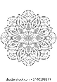 Circular pattern in form of mandala for Henna, Mehndi, tattoo, decoration. Decorative ornament in ethnic oriental style. Coloring book page.