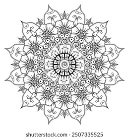 Circular pattern in form of mandala for Henna, Mehndi, tattoo, decoration. Decorative ornament in ethnic oriental style. Coloring book page.