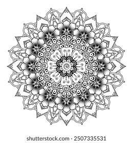 Circular pattern in form of mandala for Henna, Mehndi, tattoo, decoration. Decorative ornament in ethnic oriental style. Coloring book page.