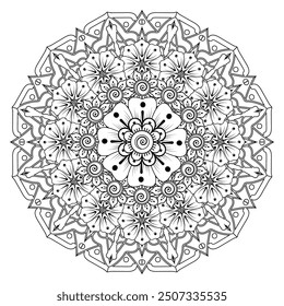 Circular pattern in form of mandala for Henna, Mehndi, tattoo, decoration. Decorative ornament in ethnic oriental style. Coloring book page.