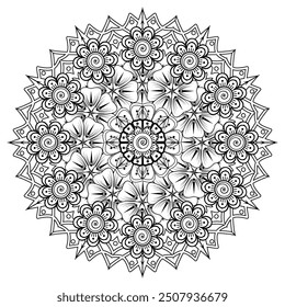 Circular pattern in form of mandala for Henna, Mehndi, tattoo, decoration. Coloring book page.