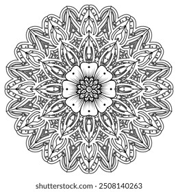 Patrón circular en forma de mandala para Henna, Mehndi, tatuaje, decoración. Adorno decorativo en estilo étnico oriental. Página de libro para colorear.