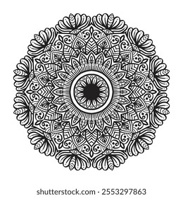 Padrão circular em forma de mandala para Henna, Mehndi, tatuagem, decoração. Ornamento decorativo em estilo oriental étnico. Página do livro de cores.