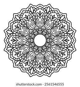 Circular pattern in form of mandala for Henna, Mehndi, tattoo, decoration. Decorative ornament in ethnic oriental style. Coloring book page.