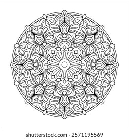 Circular pattern in the form of a mandala. Henna tatoo mandala. Mehndi style. Decorative pattern in oriental style. Coloring book page.