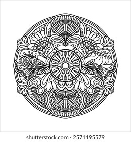 Circular pattern in the form of a mandala. Henna tatoo mandala. Mehndi style. Decorative pattern in oriental style. Coloring book page.