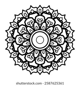 Circular pattern in form of mandala for Henna, Mehndi, tattoo, decoration. Decorative frame ornament in ethnic oriental style. Coloring book page.