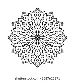 Circular pattern in form of mandala for Henna, Mehndi, tattoo, decoration. Decorative frame ornament in ethnic oriental style. Coloring book page.