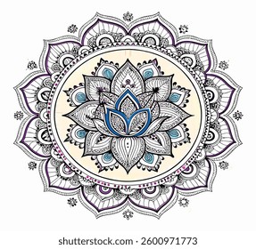 Circular pattern in the form of a mandala. Henna tatoo mandala. Mehndi style. Decorative pattern in oriental style. Coloring book page.