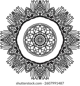 Circular pattern in the form of a mandala. Henna tatoo mandala. Mehndi style. Decorative pattern in oriental style. Coloring book page.
