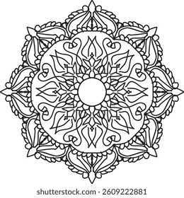 Circular pattern in the form of a mandala. Henna tatoo mandala. Mehndi style. Decorative pattern in oriental style. Coloring book page.
