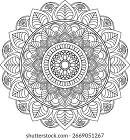 Circular pattern in the form of a mandala. Henna tatoo mandala. Mehndi style. Decorative pattern in oriental style. Coloring book page.