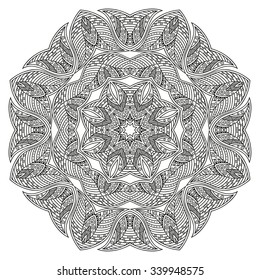 Circular pattern in form of mandala for Henna, Mehndi, tattoo, decoration. Decorative ornament in ethnic oriental style. Coloring book page.