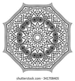 Circular pattern in form of mandala for Henna, Mehndi, tattoo, decoration. Decorative ornament in ethnic oriental style. Coloring book page.