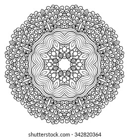 Circular pattern in form of mandala for Henna, Mehndi, tattoo, decoration. Decorative ornament in ethnic oriental style. Coloring book page.