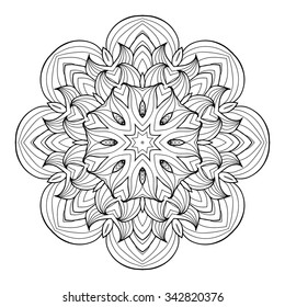 Circular pattern in form of mandala for Henna, Mehndi, tattoo, decoration. Decorative ornament in ethnic oriental style. Coloring book page.