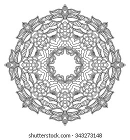 Circular pattern in form of mandala for Henna, Mehndi, tattoo, decoration. Decorative ornament in ethnic oriental style. Coloring book page.