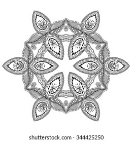 Circular pattern in form of mandala for Henna, Mehndi, tattoo, decoration. Decorative ornament in ethnic oriental style. Coloring book page.